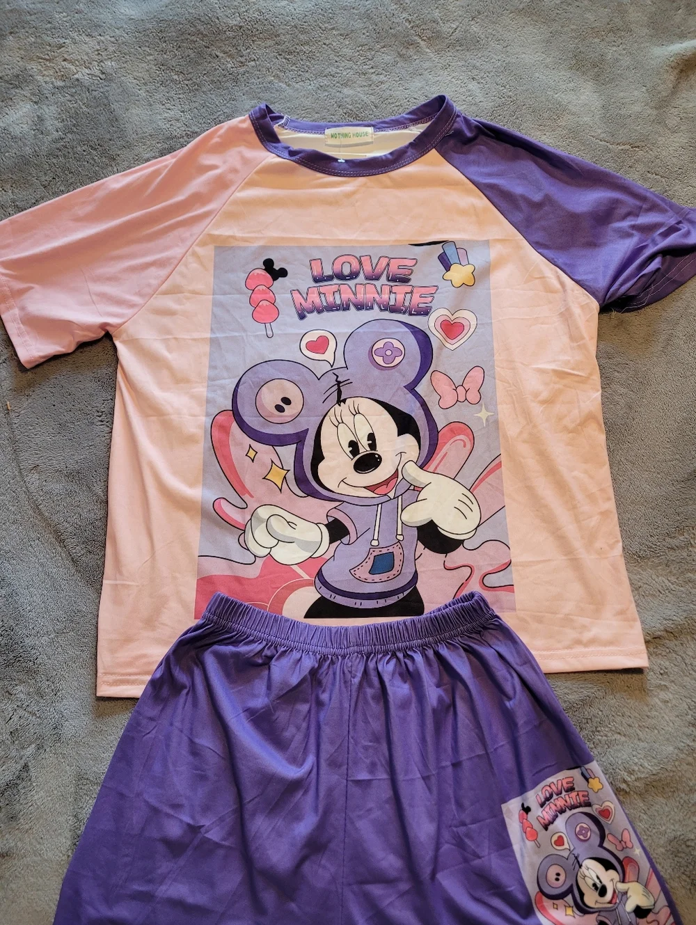 Mothing House Love Minnie Ladies 2 PC Ss Pajama Set W/Shorts BNWT Med Cute Comfy - Picture 11 of 11